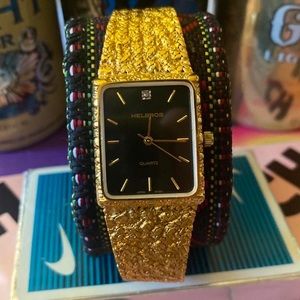 Vintage Helbros Gold Nugget Plated Quartz Japan Movement Analog Watch